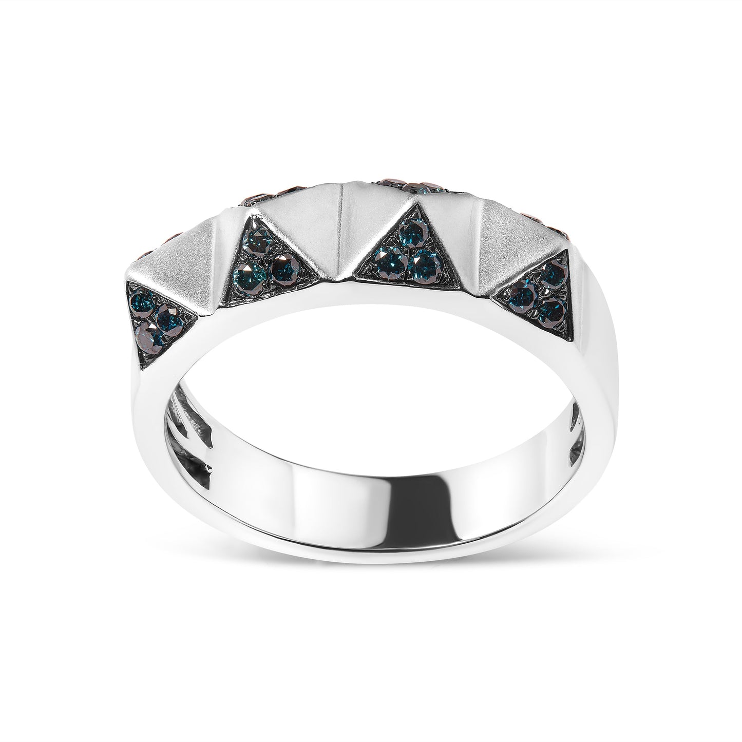 Anillo de banda piramidal de diamante azul en oro blanco de 14K - Talla 7