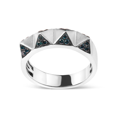 Anillo de banda piramidal de diamante azul en oro blanco de 14K - Talla 7