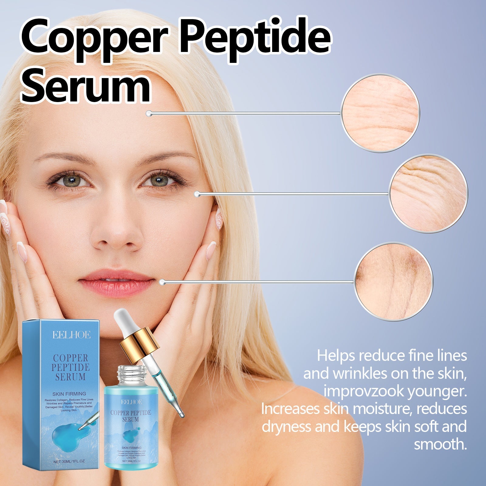 Copper Peptide Serum, Fade Out Fine Lines Moisturize Skin Firming Bright Spots And Delicate Pores - Korvel