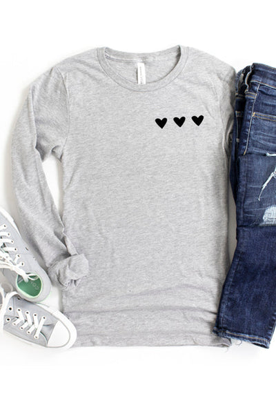 Three Hearts Long Sleeve Pocket Tee
