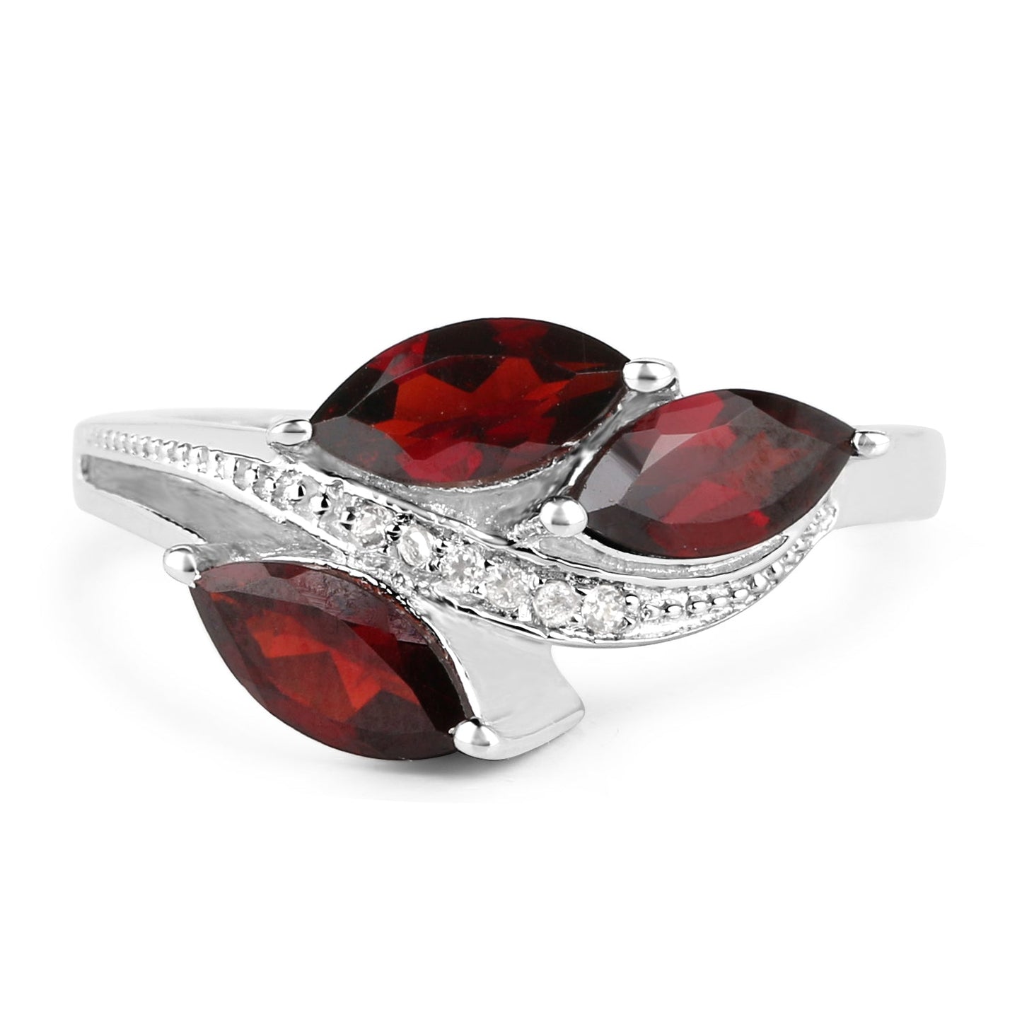 Bague en argent sterling avec grenat véritable de 1,98 carat et topaze blanche