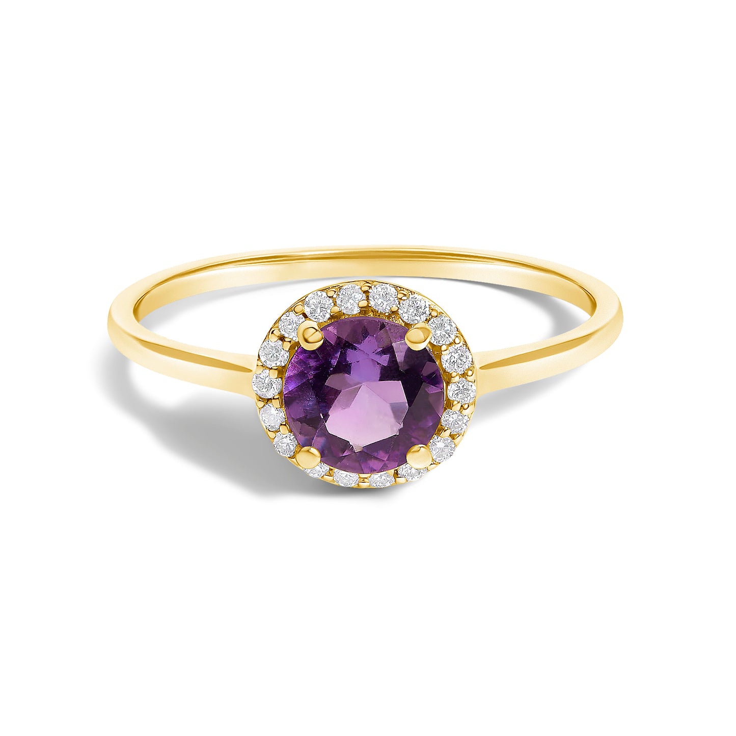 Bague Halo en Or Blanc 10K avec Améthyste Violet et Diamants