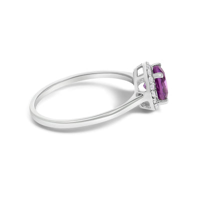 10K White Gold Purple Amethyst and Diamond Halo Ring