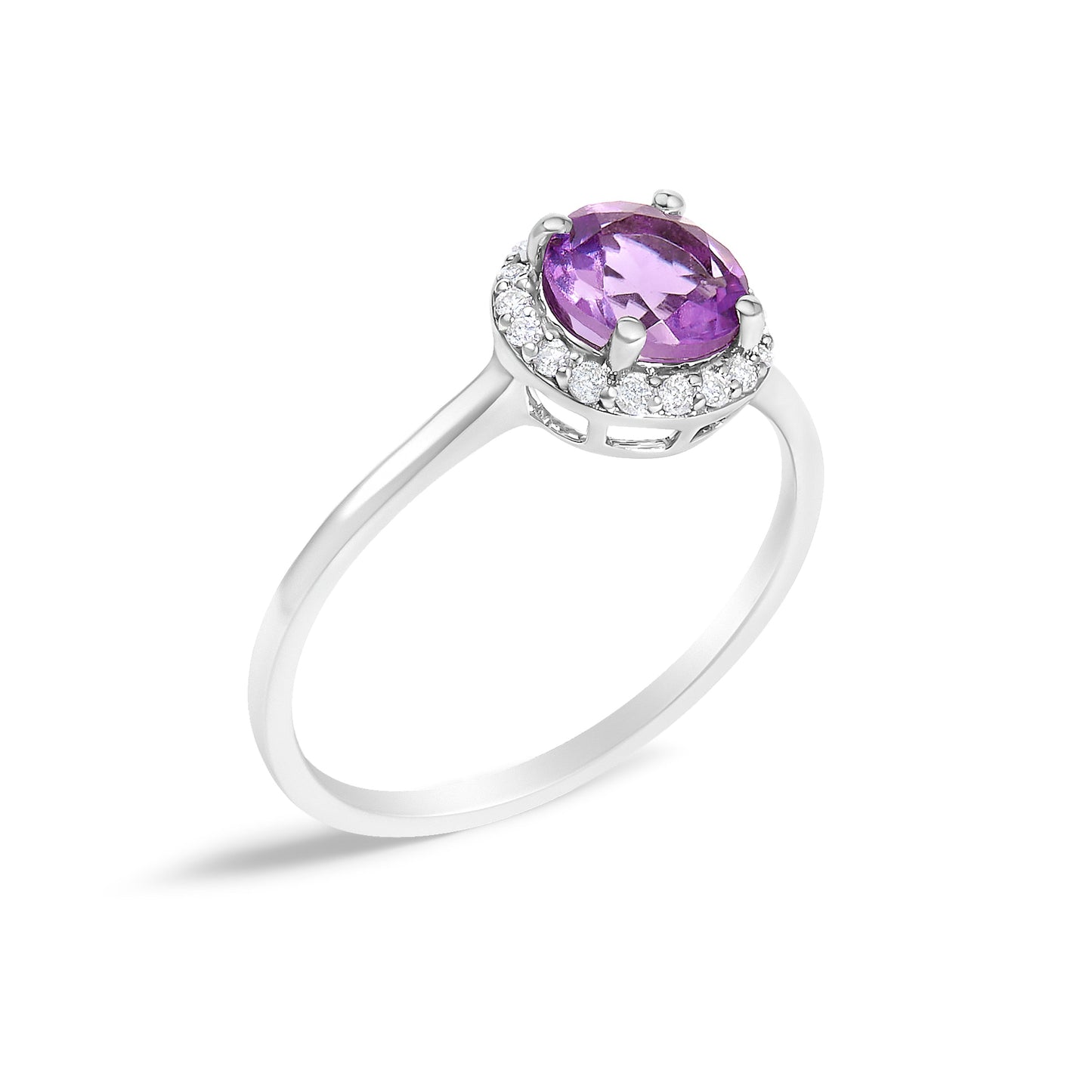 Bague Halo en Or Blanc 10K avec Améthyste Violet et Diamants