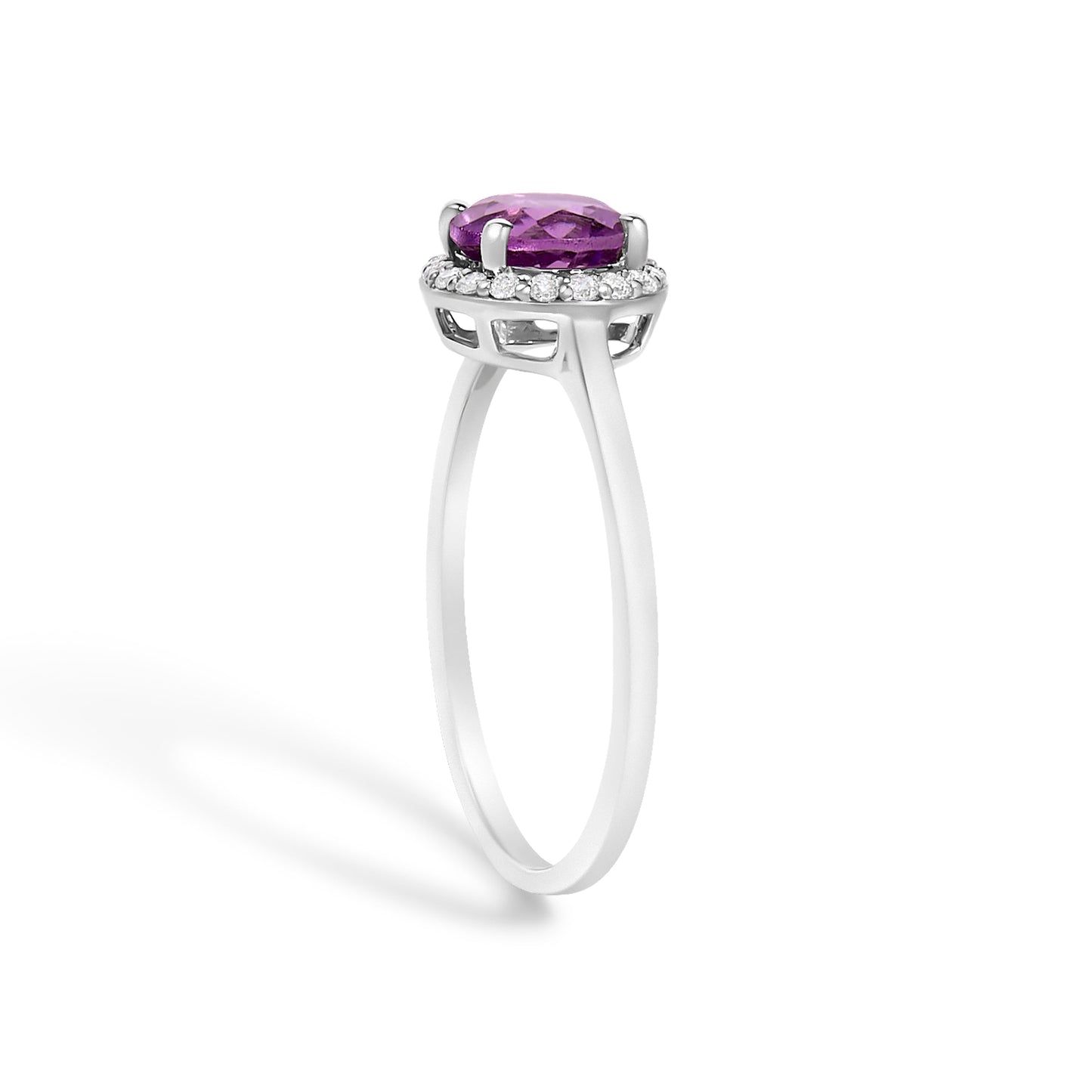 Bague Halo en Or Blanc 10K avec Améthyste Violet et Diamants