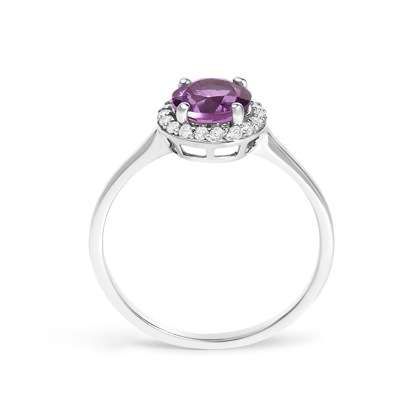 Bague Halo en Or Blanc 10K avec Améthyste Violet et Diamants