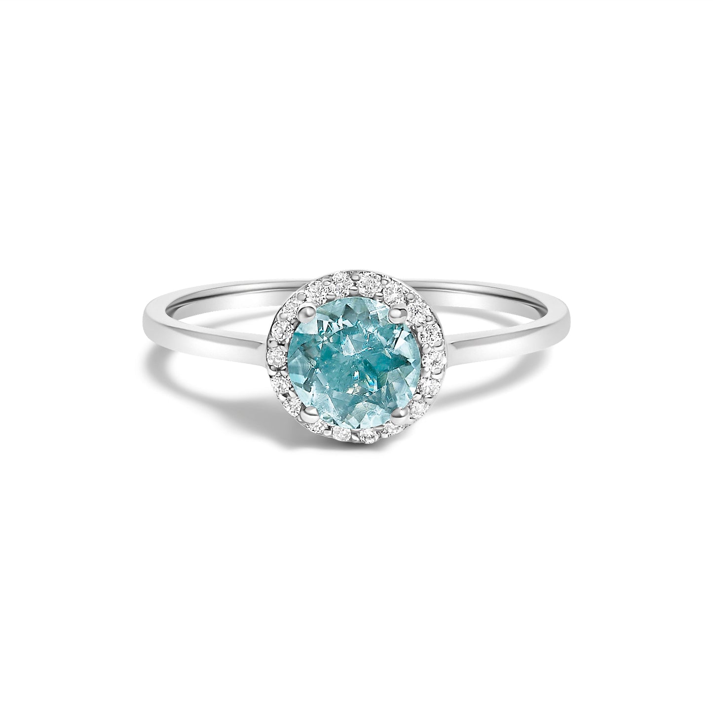 Bague Halo en Or Blanc 10K avec Améthyste Violet et Diamants