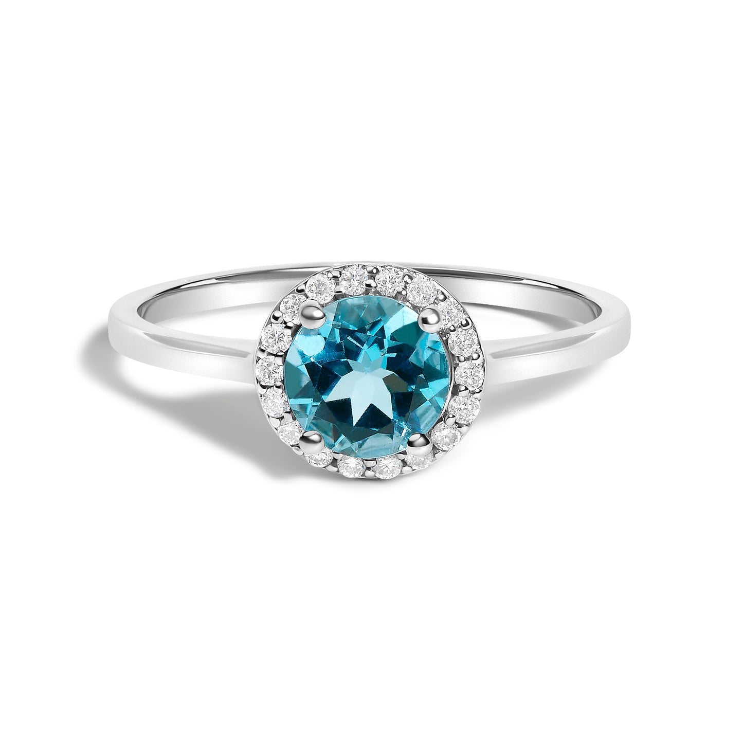 Bague Halo en Or Blanc 10K avec Améthyste Violet et Diamants