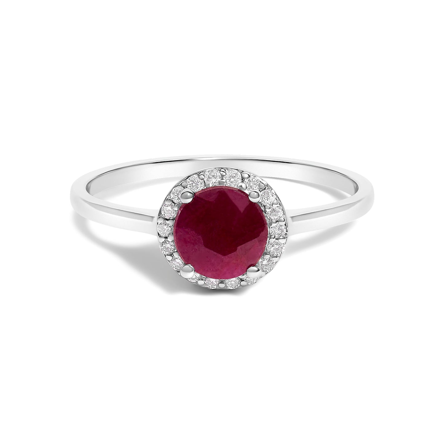 Bague Halo en Or Blanc 10K avec Améthyste Violet et Diamants