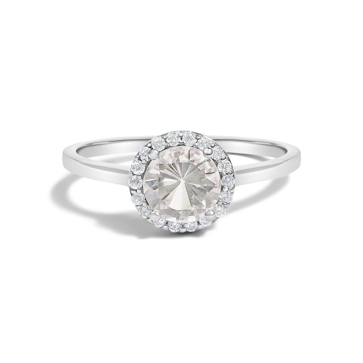 Bague Halo en Or Blanc 10K avec Améthyste Violet et Diamants