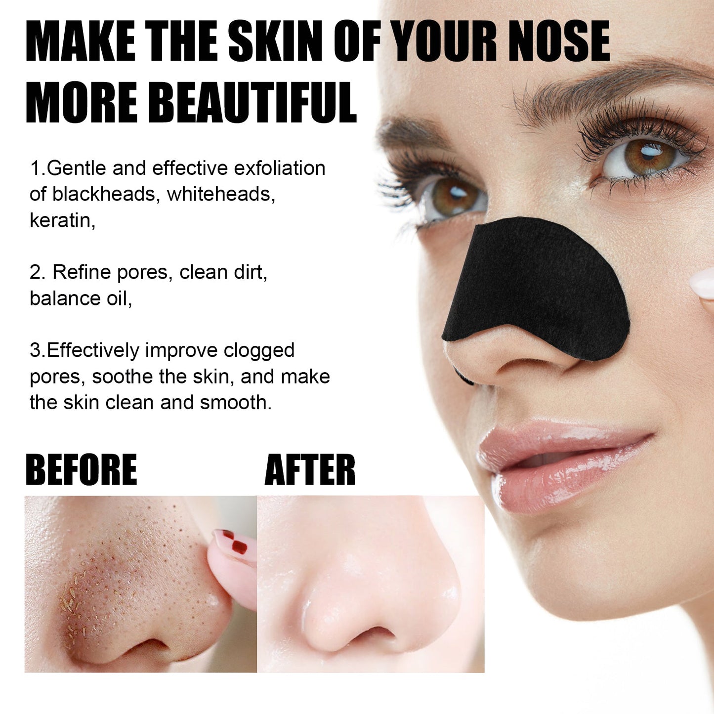 Black Pig Nose Patch, Bamboo Charcoal Remove Blackhead Acne Tear Nose Mask Patch - Korvel