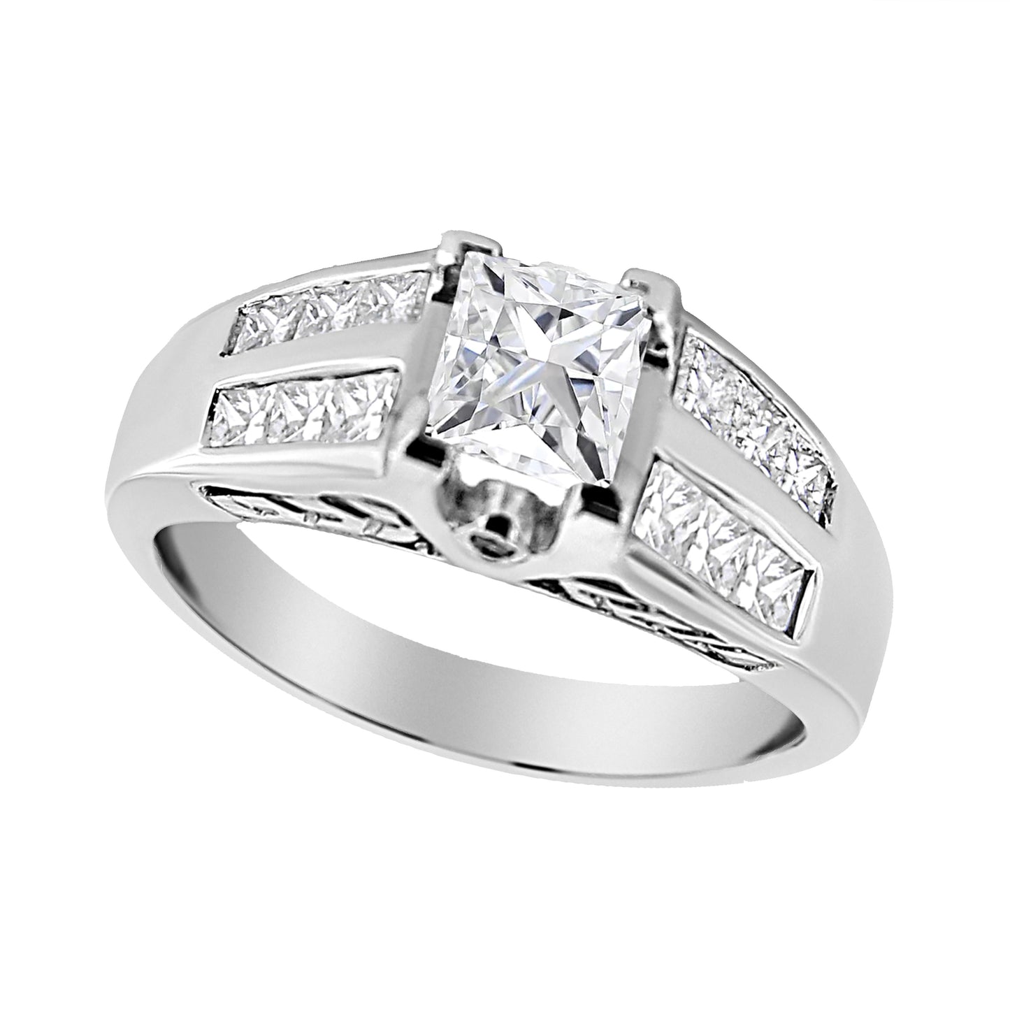 Anillo de Compromiso de Diamante Cortado Princesa en Oro Blanco de 14K - Talla 7