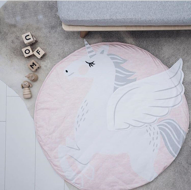 Alfombra de Juego de Algodón en Forma de Cisne de 90CM para Niños - Alfombra Redonda Suave