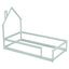 Twin Size Wood Bed with House-Shaped Headboard in Light Green