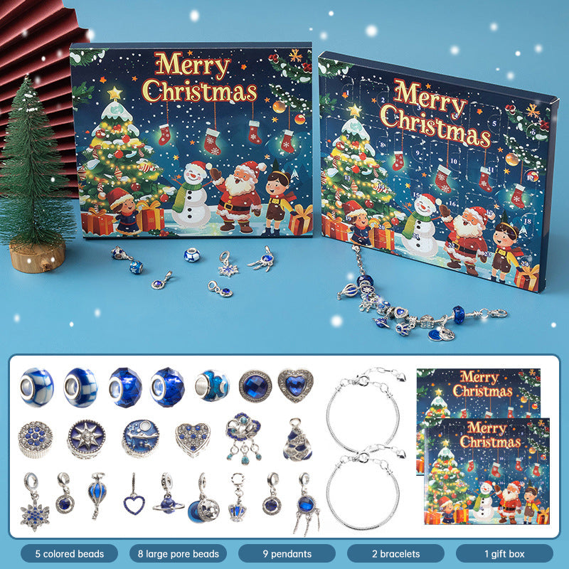 DIY creative children's bracelet jewelry 24-grid calendar Christmas holiday surprise blind box silver set - Korvel