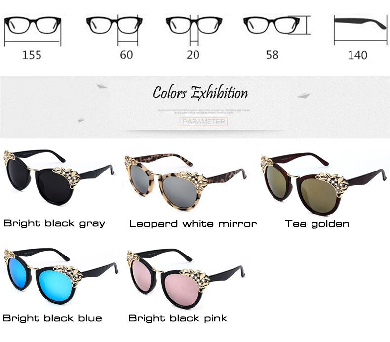 Fashion Luxury Rhinestone Cat Eye Sunglasses Women Brand Designer Mirror Lens Eyewear Men Sun Glasses Shades UV400 Oculos - Korvel