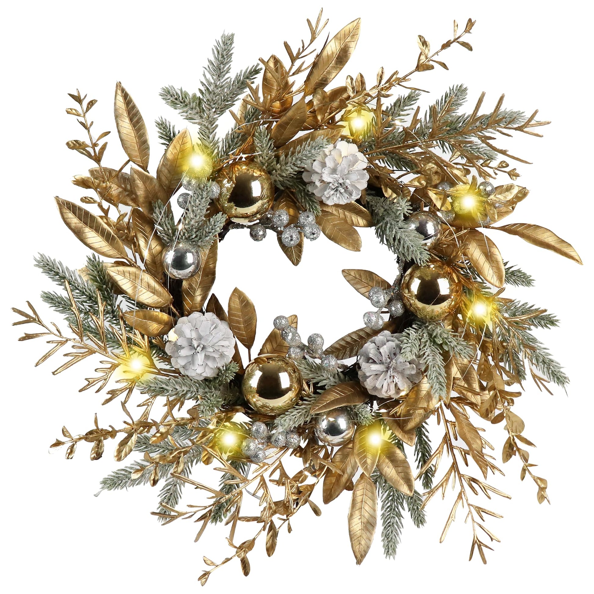 Christmas Wreath 20 Inch Christmas Door Decorations Wreath with Warm Lights - Korvel