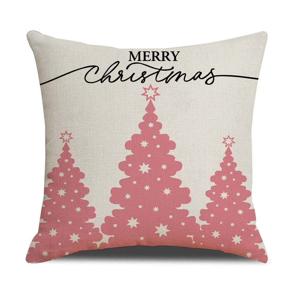Pink Cartoon Christmas Pillowcase - Premium Linen Cushion Cover