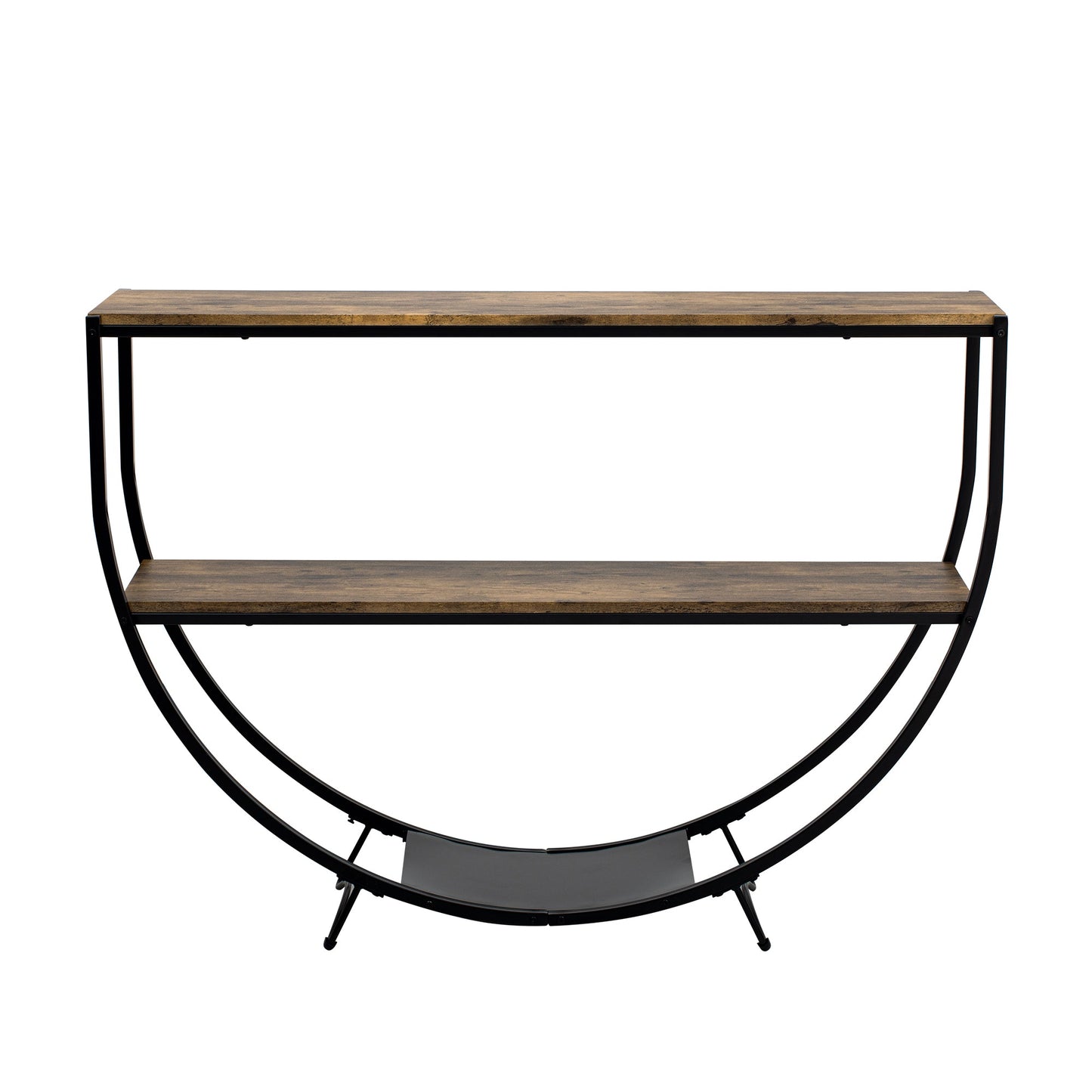 TREXM Rustic Industrial Design Demilune Shape Textured Metal Distressed Wood Console Table (Distressed Brown) - Korvel