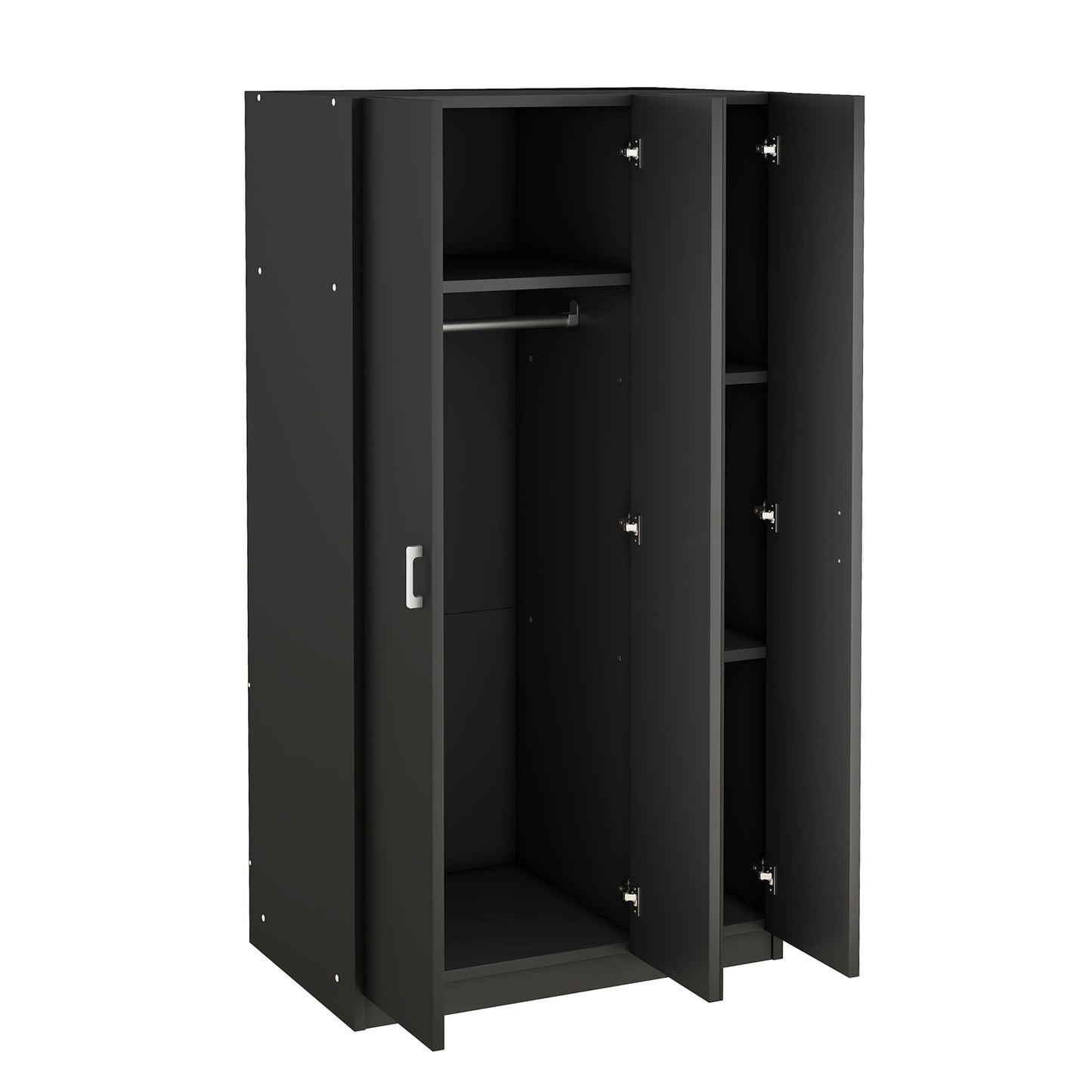 Elegant 3-Door Wardrobe with Mirror and Shelves in Black