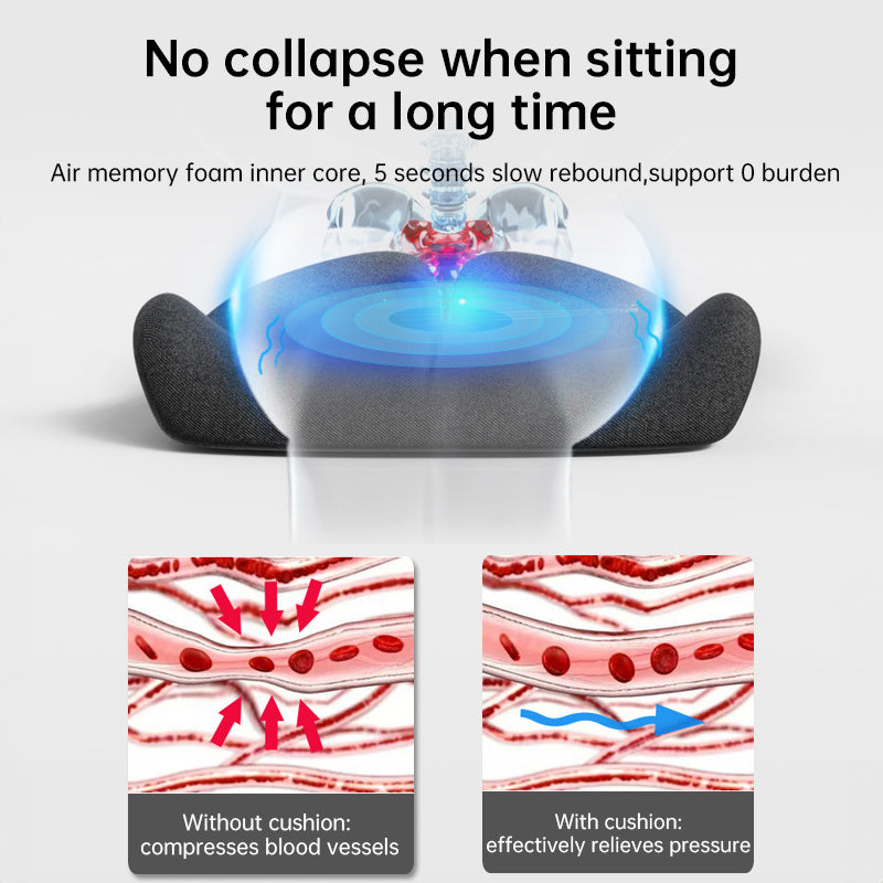 Memory Foam Coccyx Cushion. Alleviates tailbone/sciatica/back pain. Non - slip for office/car seats. - Korvel