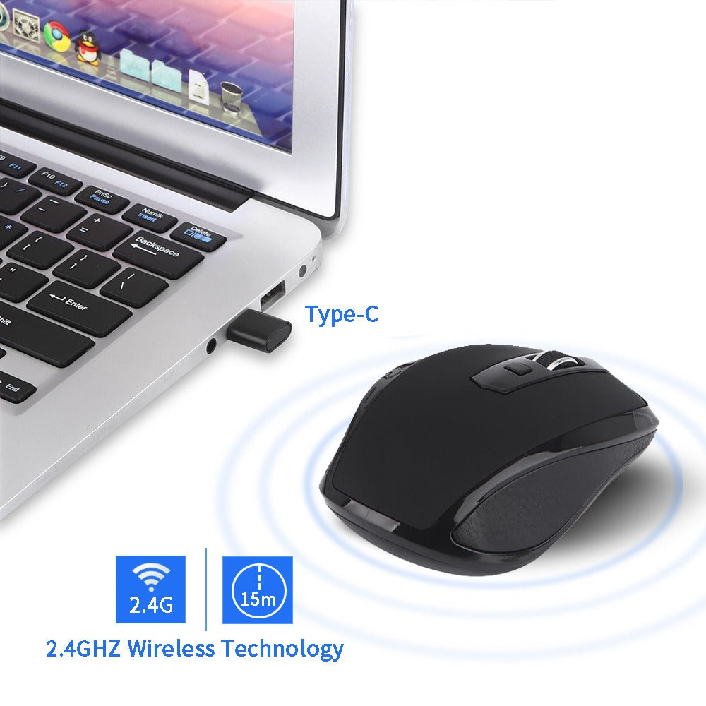 Ratón Inalámbrico Silencioso USB-C para Oficina y Juegos