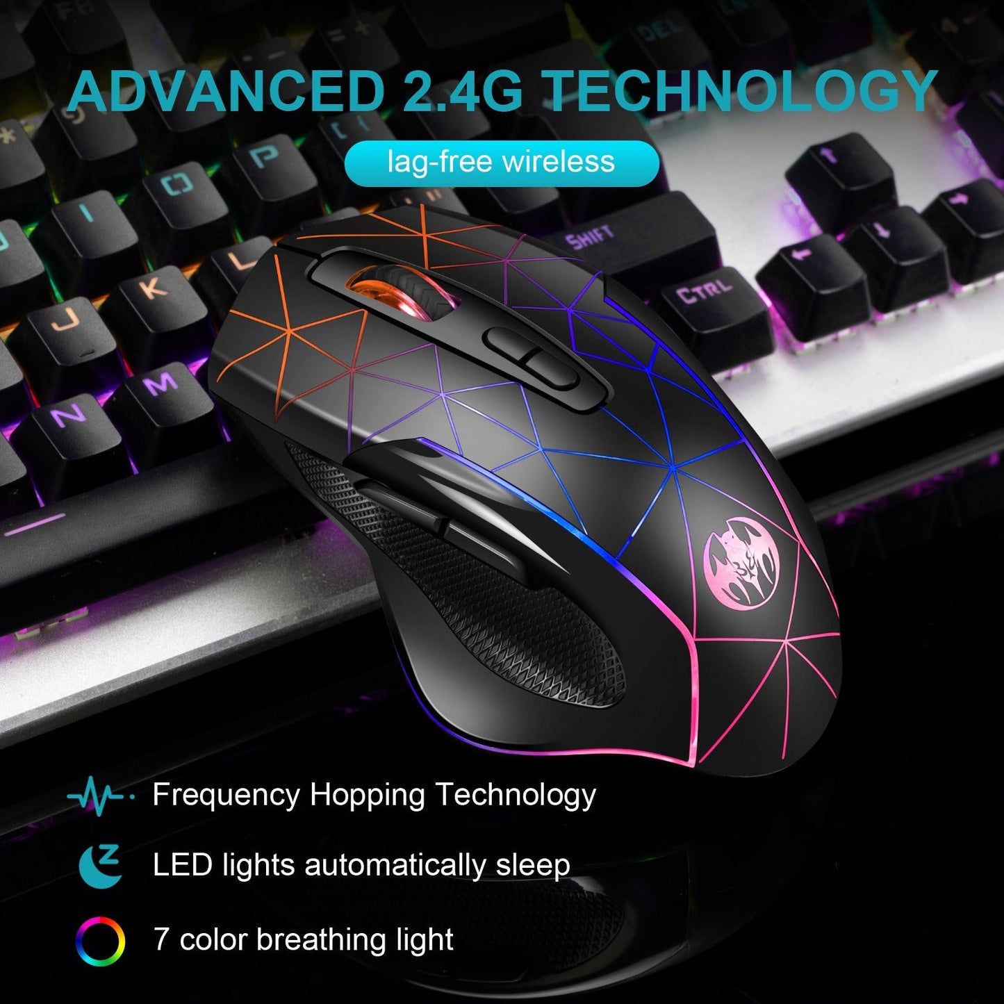 Wireless charging illuminated gaming mouse with anti sleep function automatic cursor movement to prevent computer screen lock - Korvel