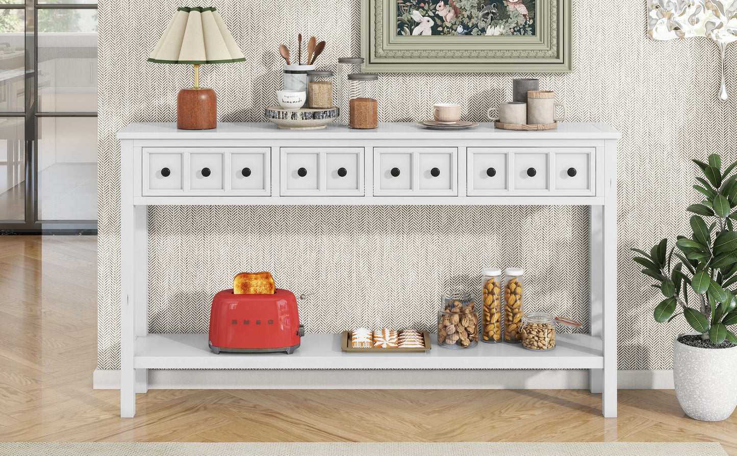 TREXM Rustic Entryway Console Table - 60" Long with Storage