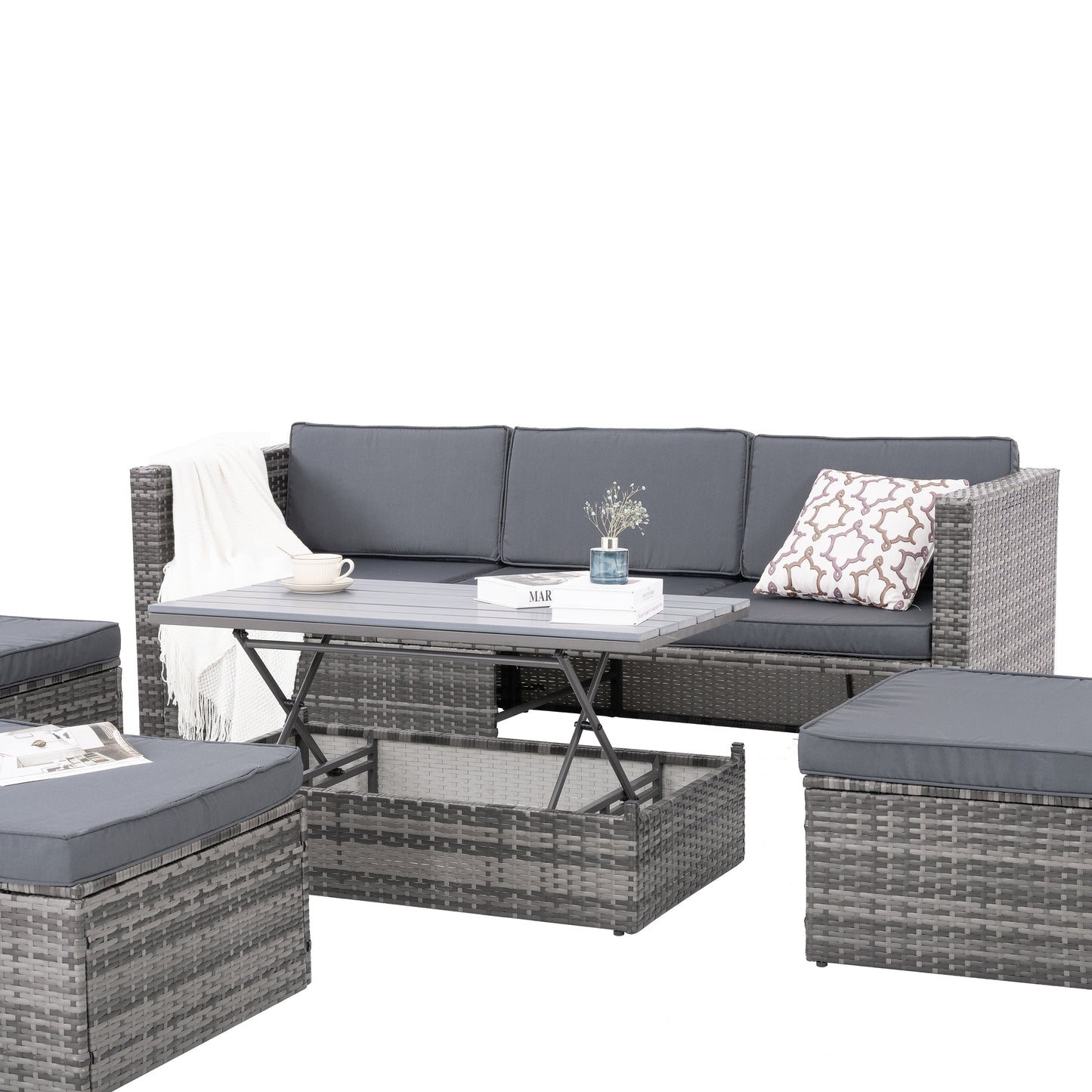 Patio Furniture, Outdoor Furniture, Seasonal PE Wicker Furniture,5 Set Wicker Furniture With Plywood Coffee Table - Korvel
