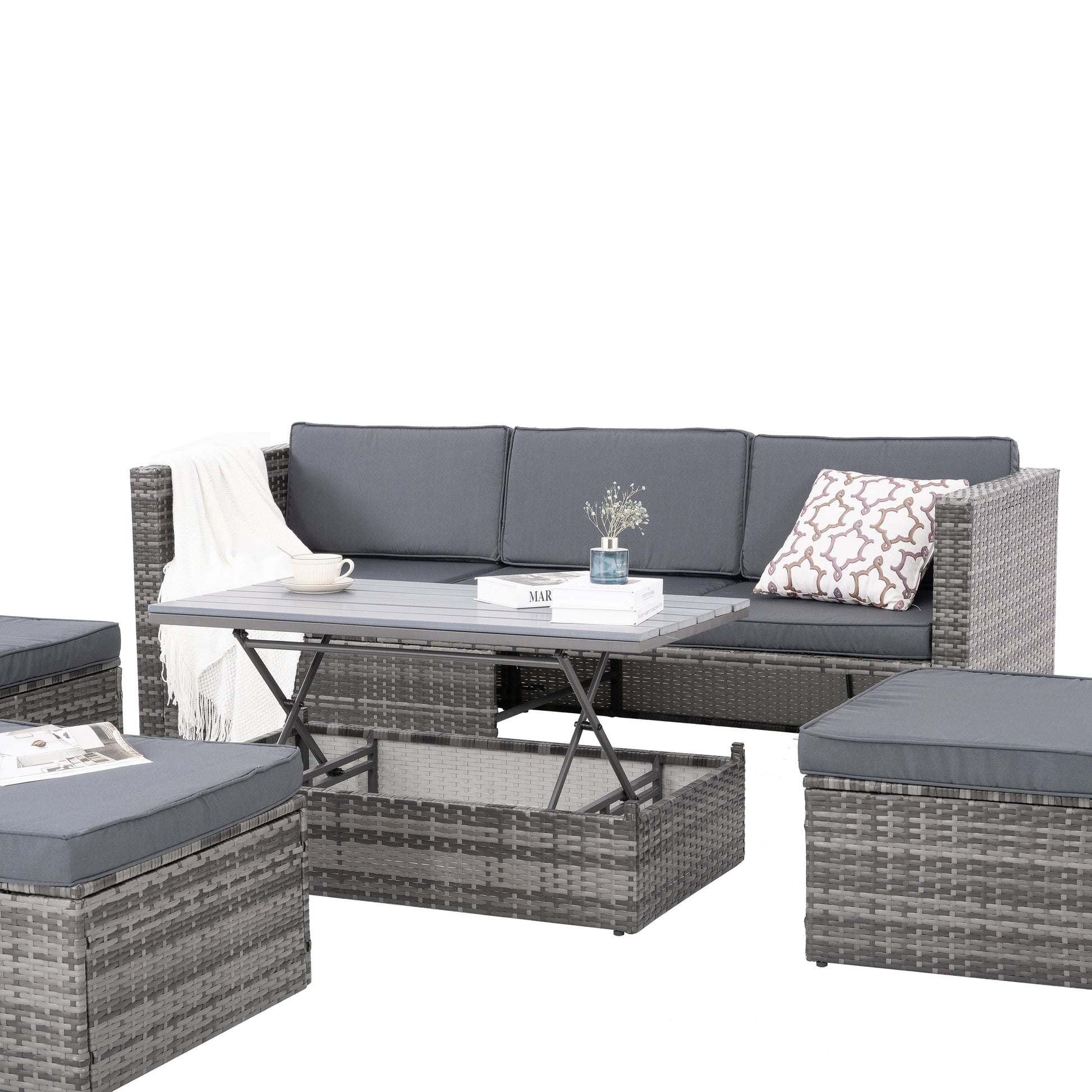 Patio Furniture, Outdoor Furniture, Seasonal PE Wicker Furniture,5 Set Wicker Furniture With Plywood Coffee Table - Korvel
