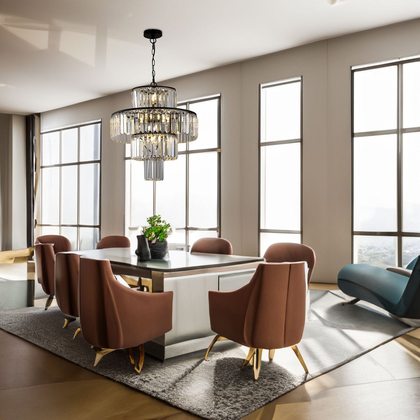 Black  Luxury Crystal Chandelier Modern Chandeliers Lights Fixture Hanging  Pendant Light Fixture for Dining Room Bedroom - Korvel
