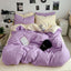 Washed Cotton Solid Color Double Spliced Four-Piece Bedding Set - Sheet, Quilt Cover, Pillowcases for Employee and Dormitory Use - Korvel