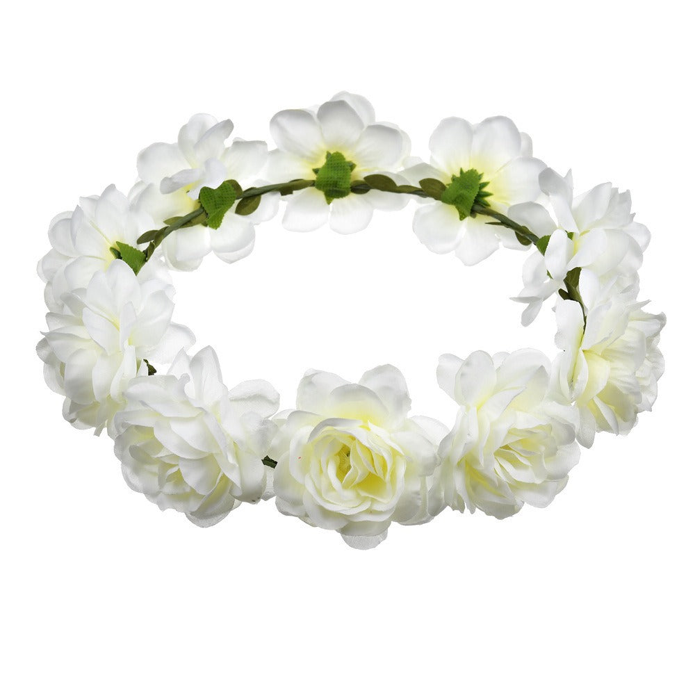 Bohemian Beach Rose Blossom Hair Hoop Bride Flower Ring Hair Strap - Korvel