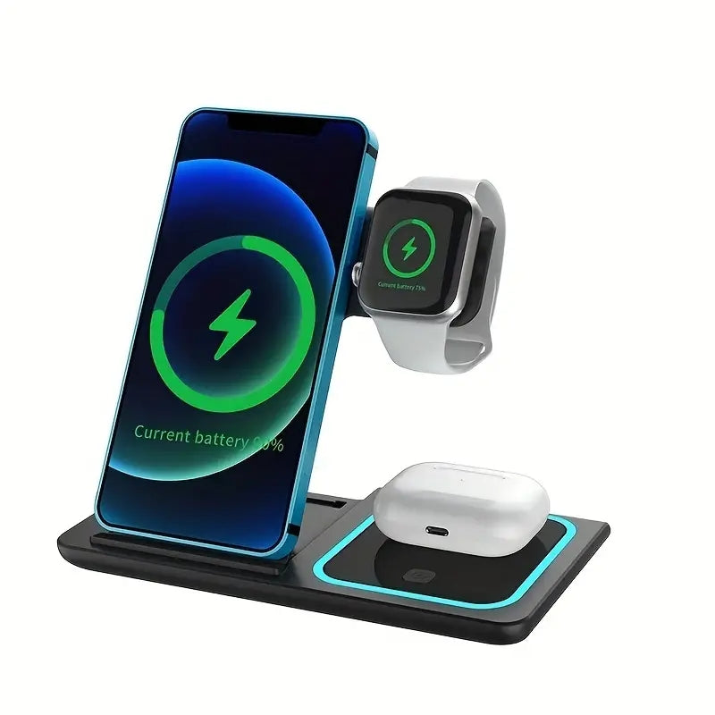 3 In 1 Wireless Charger Stand Pad For IPhone 14 13 12 11 X iWatch 8 7 Airpods Foldable 15W Phone Fast Charging Dock Station - Korvel