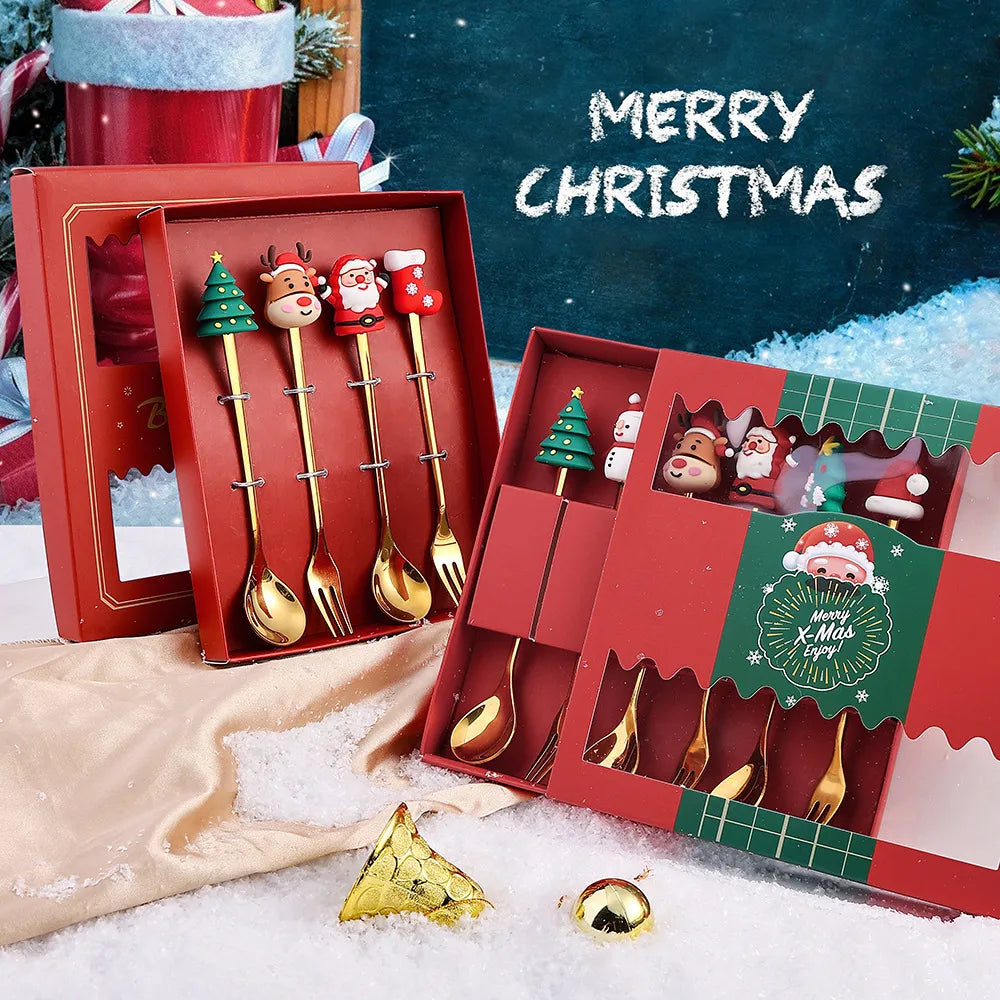 Juego de Cubiertos Navideño Festivo: Cuchara y Tenedor Elegantes
