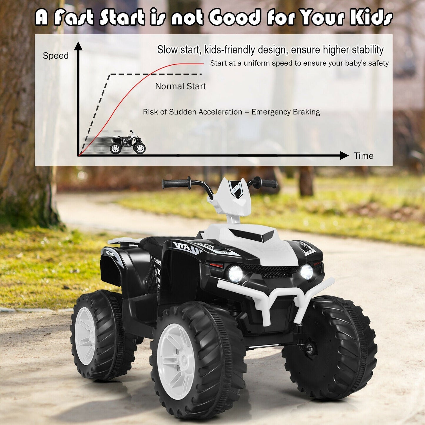 12V Kids Ride-On ATV with LED Lights - White