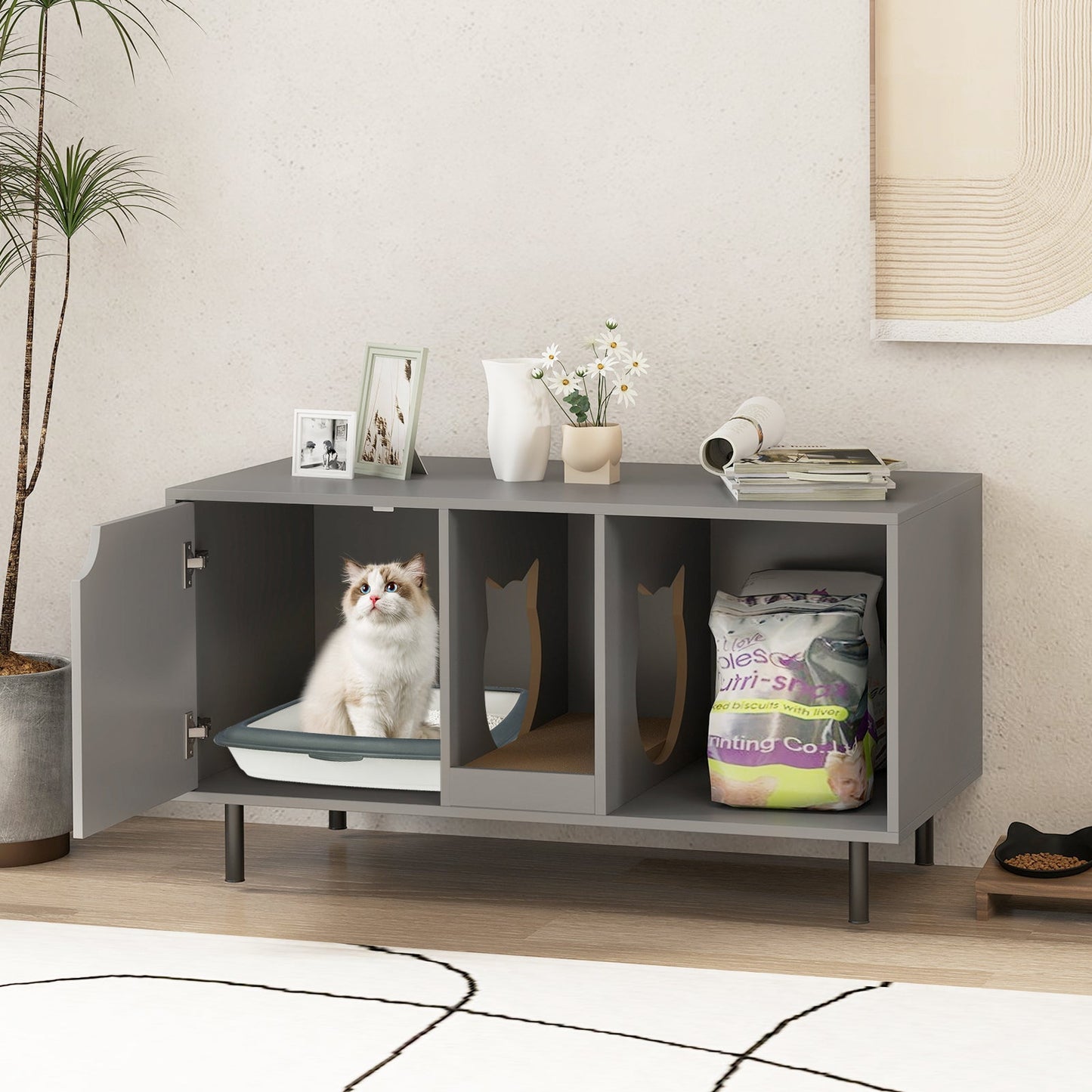 Caja de arena para gatos de 40 pulgadas para dos gatos - Gris