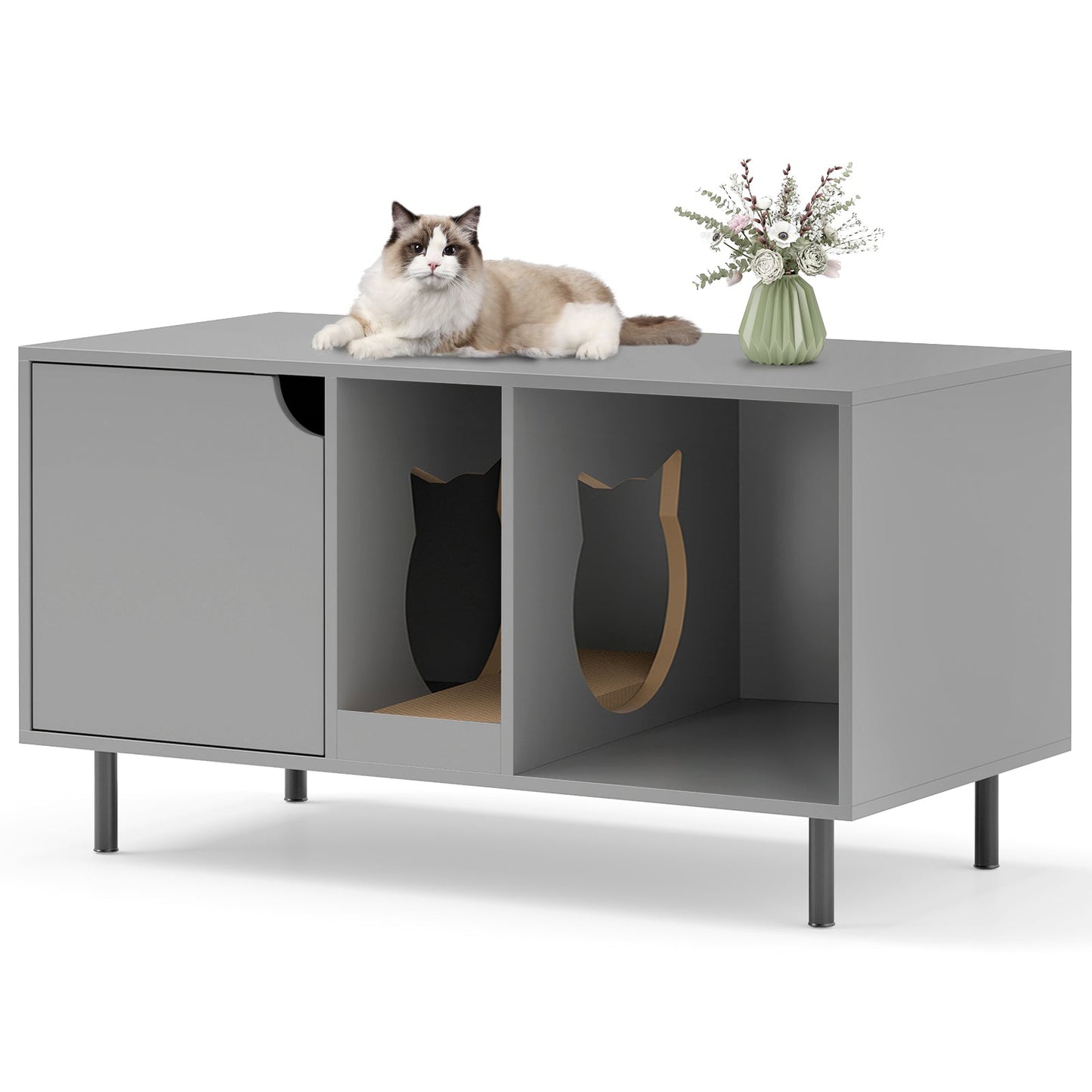 Caja de arena para gatos de 40 pulgadas para dos gatos - Gris
