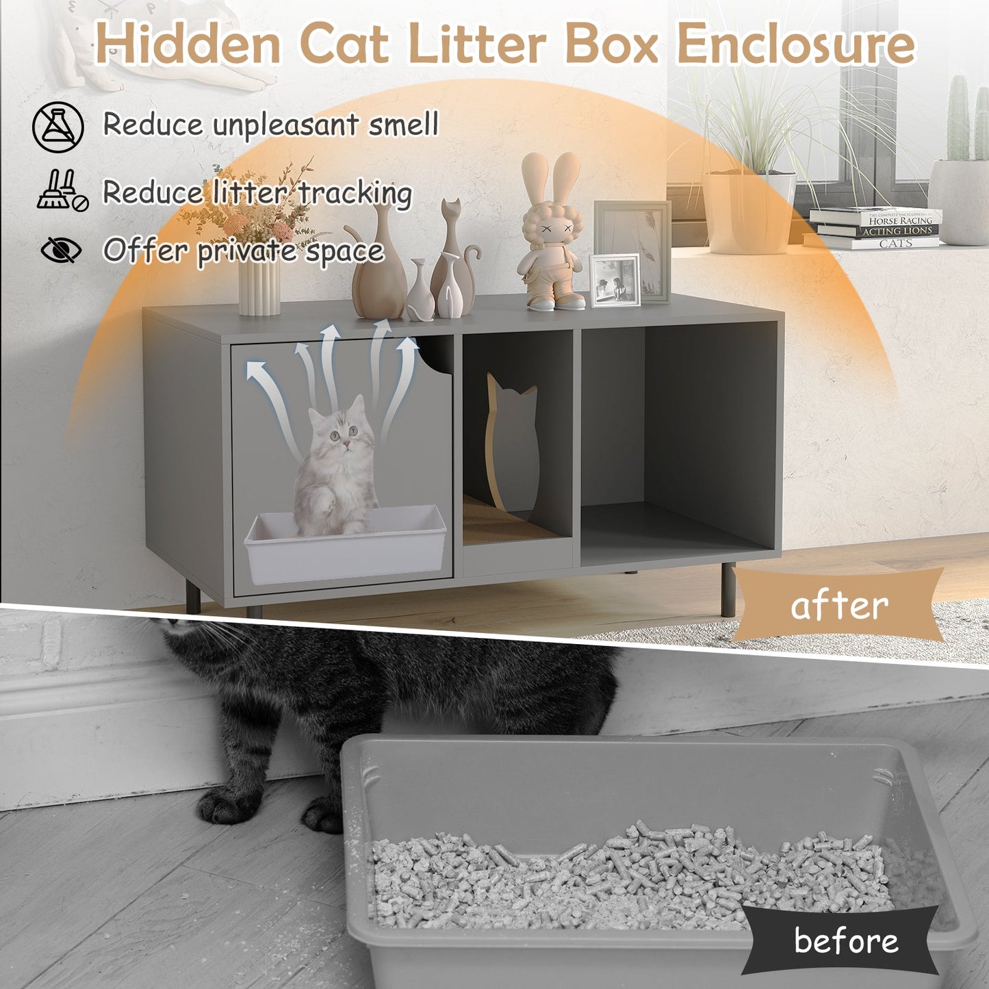 Caja de arena para gatos de 40 pulgadas para dos gatos - Gris