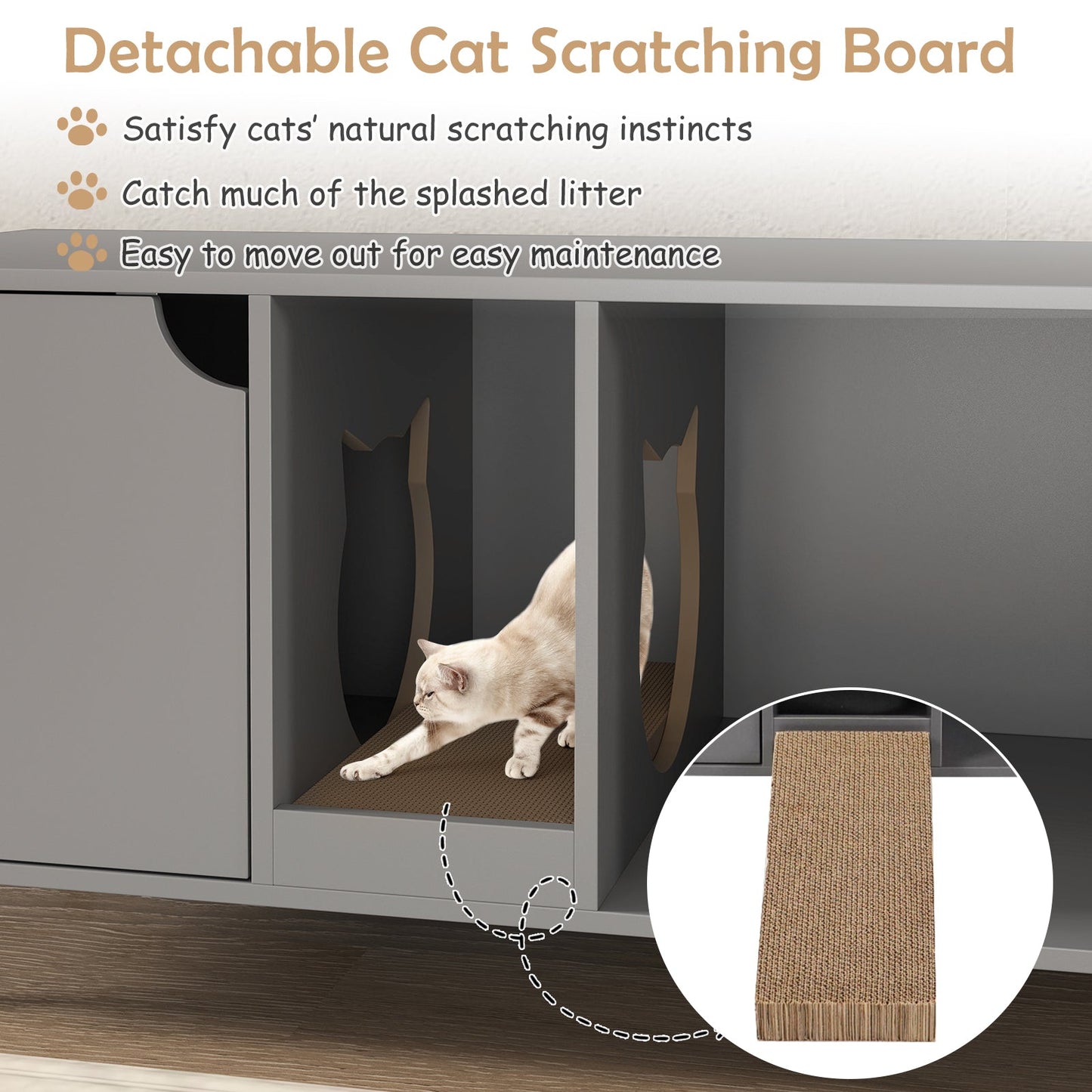 Caja de arena para gatos de 40 pulgadas para dos gatos - Gris