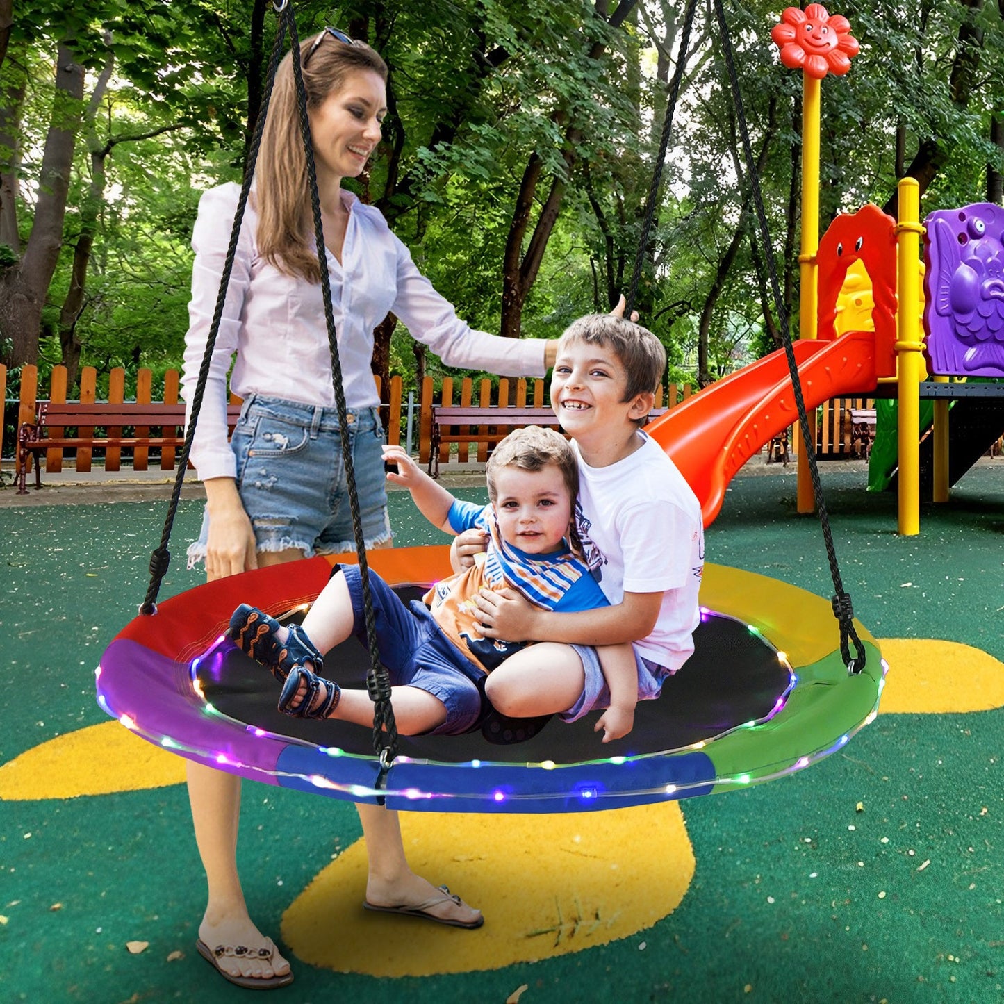 Balancelle ronde de 40 pouces avec lumières pour enfants et adultes