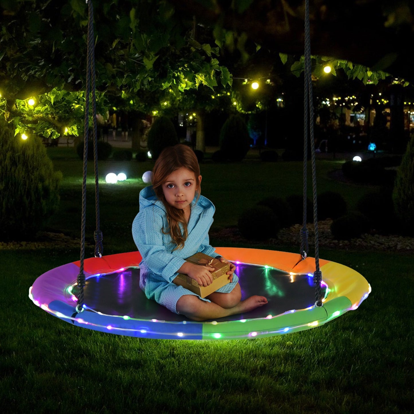 Balancelle ronde de 40 pouces avec lumières pour enfants et adultes