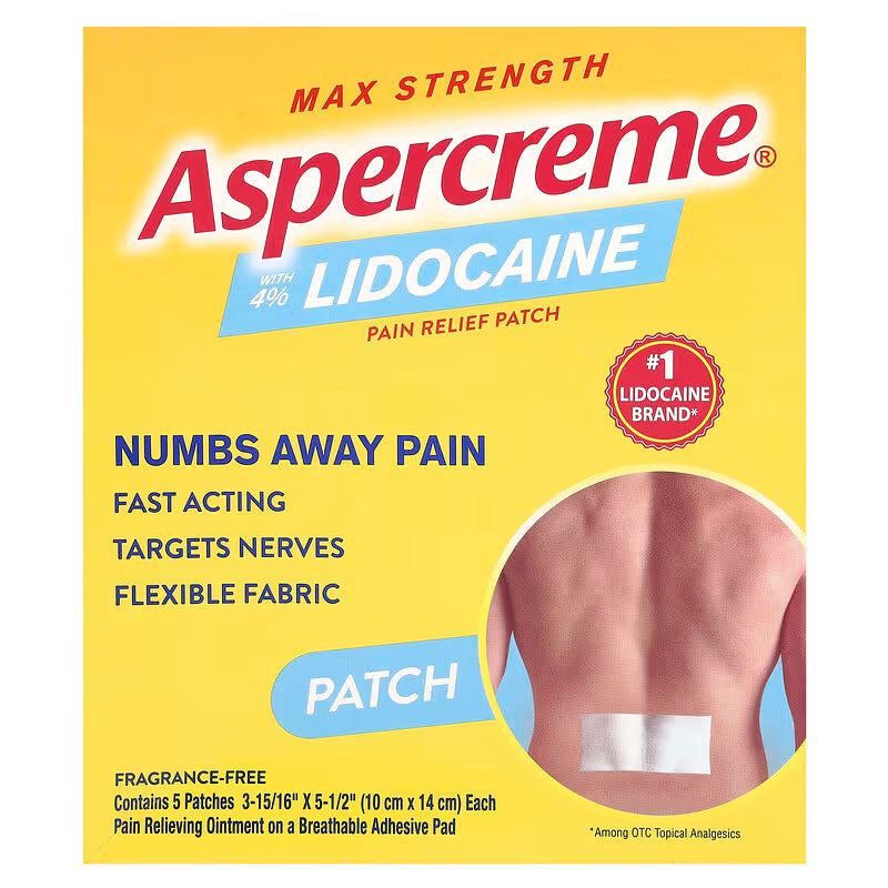 Aspercreme Max Strength Lidocaine Pain Relief Patches, 5 Count