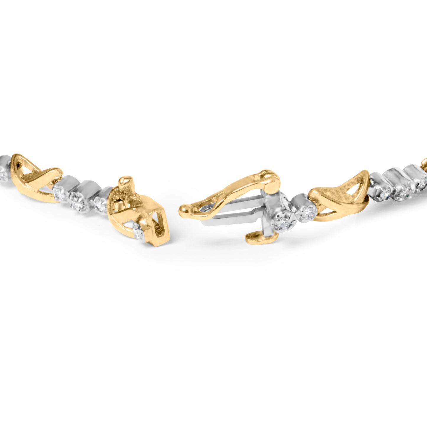 10K Two-Tone Gold Diamond 3 Stone X-Link Bracelet - 1/2 Cttw