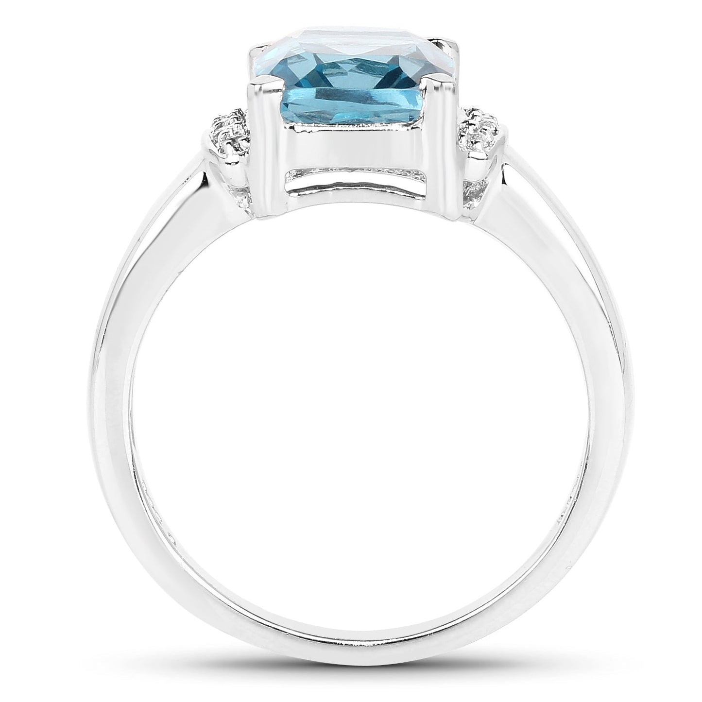 Anillo de plata esterlina con topacio azul de Londres y topacio blanco de 3.55 quilates
