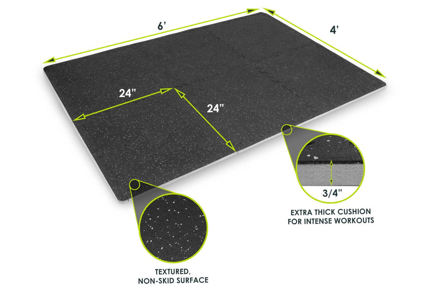 Rubber Top Exercise Puzzle Mat - 0.75in, 24sqft