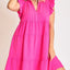 Elegant Pink Plus Size Ruffle Cap Sleeve Dress