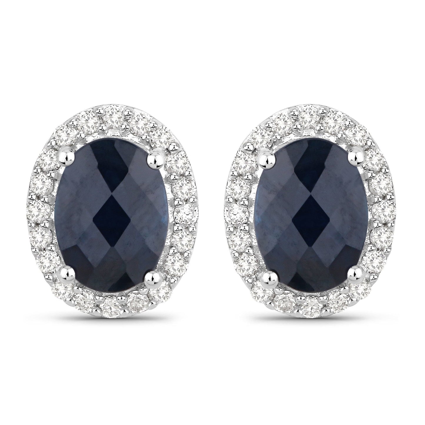 2.16 Carat Blue Sapphire and Diamond Halo Earrings in 14K White Gold