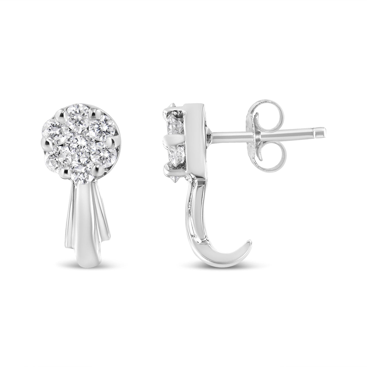 Pendientes de gota en oro blanco de 14 quilates con diamantes en forma de flor