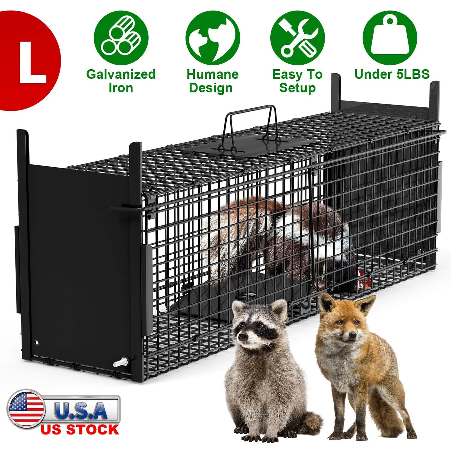 Trampa de Jaula para Animales Vivos de 40 pulgadas con 2 Puertas para Animales de Hasta 18lbs
